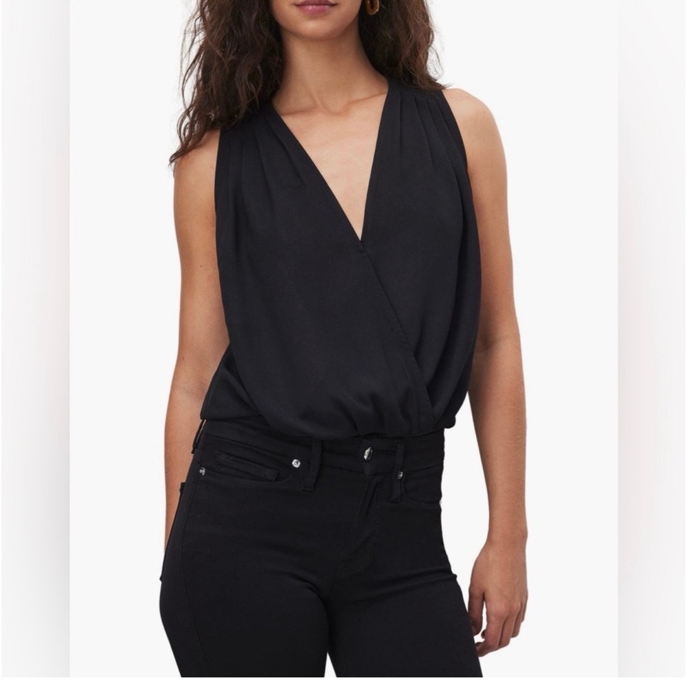 Good American Black Surplice Wrap Sleeveless Bodysuit Womens Size 1 Small